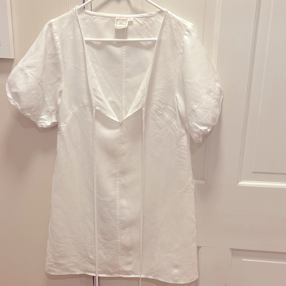 Deiji Studios White Linen Short Sleeved Dress - XS